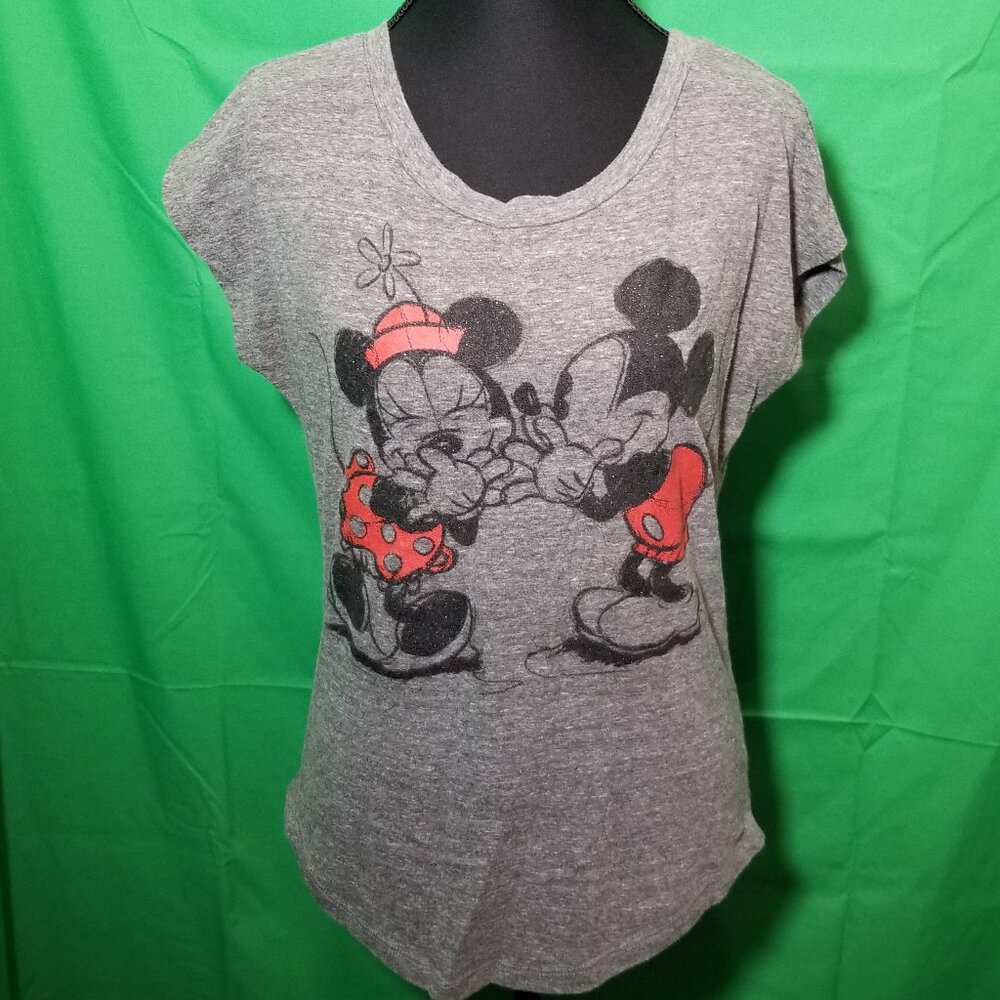 Mickey Minnie Gray Secret Retro‎ Disney Parks Women Small Short Sleeve Shirt